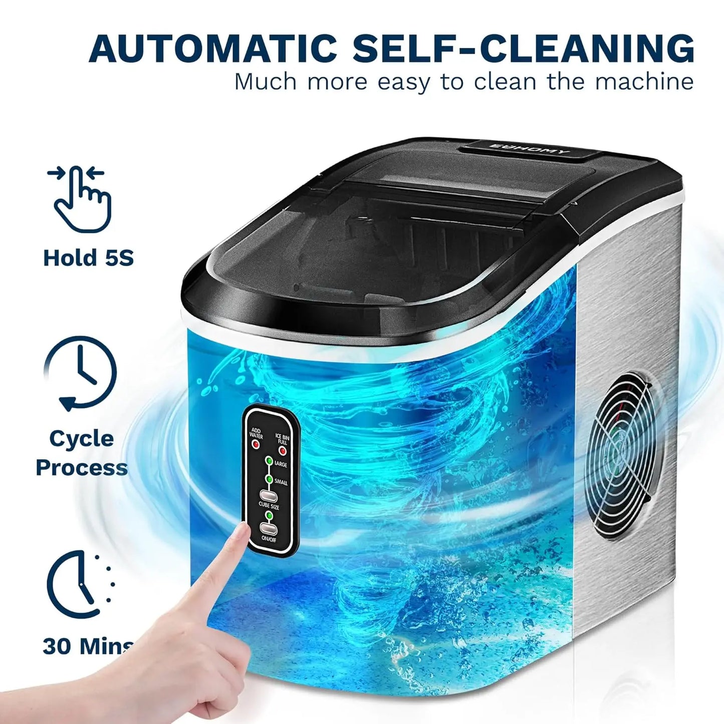 Ice Maker Machine Countertop, 26 lbs in 24 Hours, 9 Cubes Ready in 8 Mins, Electric ice maker and Compact potable ice maker - Jerusalem Heart 