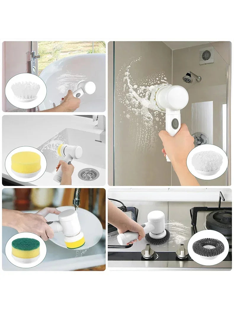 Electric Spin Scrubber Cordless Spin Scrubber with 5 Replaceable Brush Heads and Adjustable Extension Handle - Jerusalem Heart 