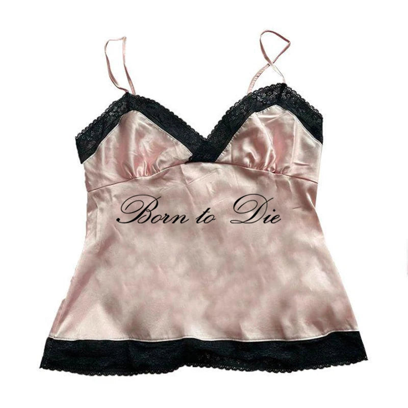 Women's Sleeveless Camisole Y2K Sexy Lace Streetwear Hip Hop Punk Rock vintage Emo Girls Chic Letter Print Gothic Slim baby Tops - Jerusalem Heart 