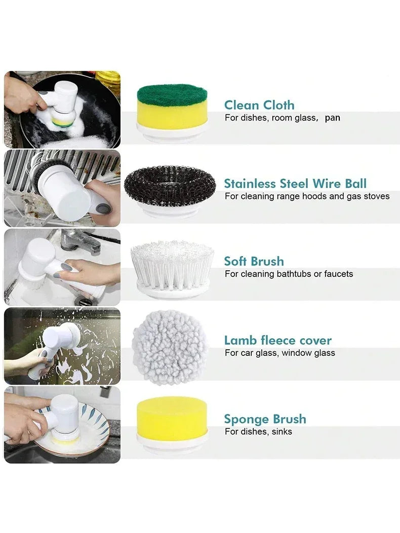 Electric Spin Scrubber Cordless Spin Scrubber with 5 Replaceable Brush Heads and Adjustable Extension Handle - Jerusalem Heart 