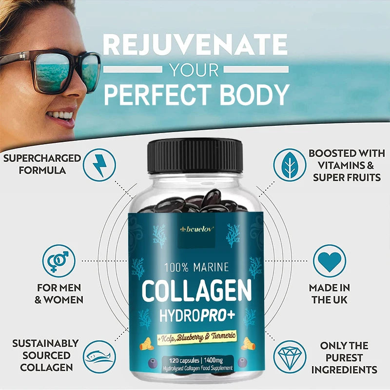 Powerful Marine Collagen - With Hyaluronic Acid, Biotin & Blueberry - 1400mg Complex-Hydrolyzed Type 1-With Vitamins & Minerals - Jerusalem Heart 