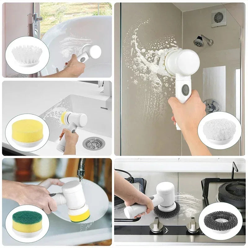 Electric Spin Scrubber Cordless Spin Scrubber with 5 Replaceable Brush Heads and Adjustable Extension Handle - Jerusalem Heart 