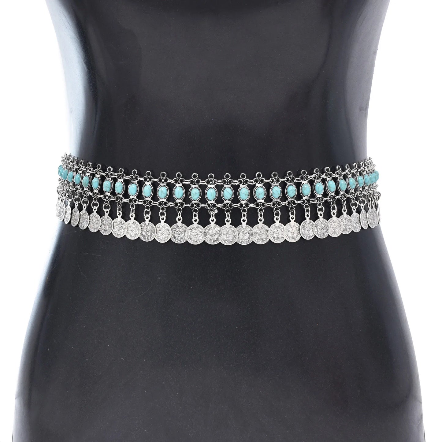Vintage Alloy Coins Long Tassel Waist Belly Chains Turkey Gypsy Boho India Afghan Ethnic Dance Clothing Belt Hippie Body Jewelry - Jerusalem Heart 