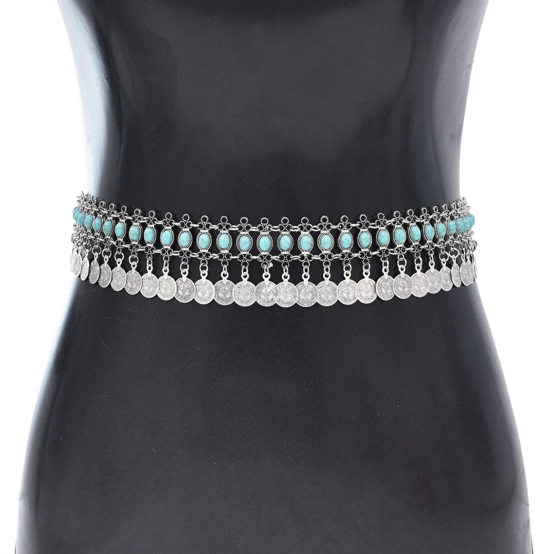 Vintage Alloy Coins Long Tassel Waist Belly Chains Turkey Gypsy Boho India Afghan Ethnic Dance Clothing Belt Hippie Body Jewelry - Jerusalem Heart 