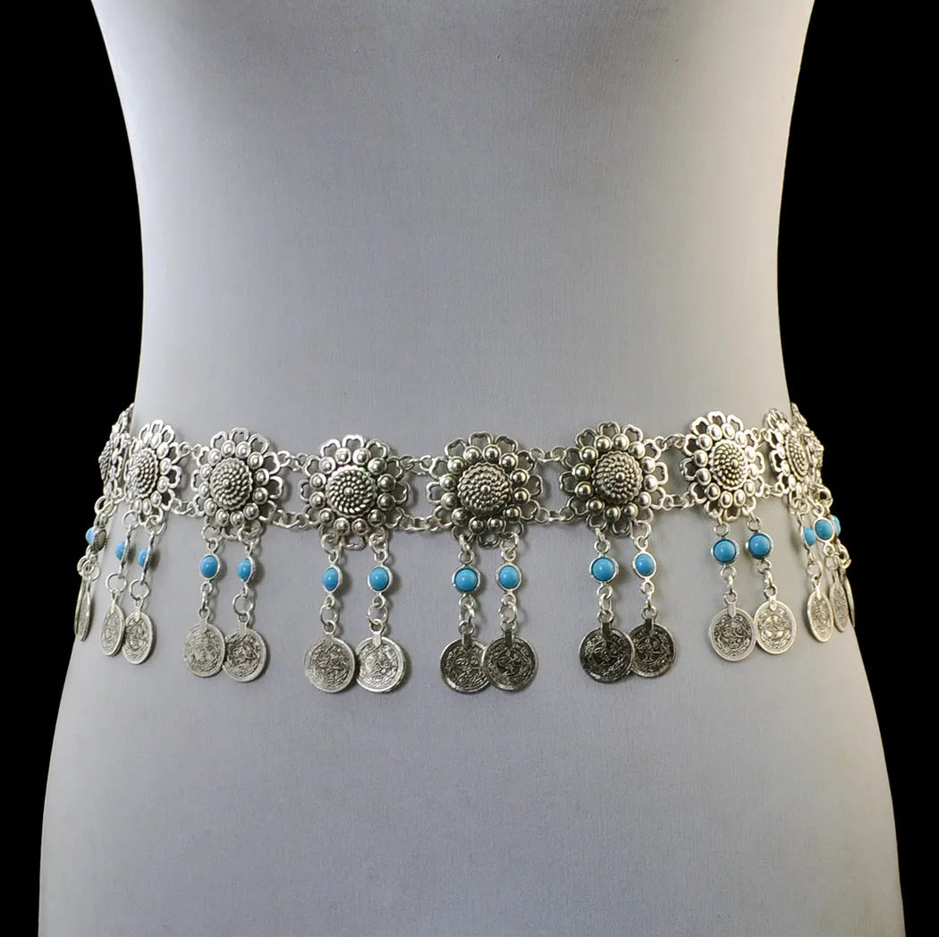 Vintage Alloy Coins Long Tassel Waist Belly Chains Turkey Gypsy Boho India Afghan Ethnic Dance Clothing Belt Hippie Body Jewelry - Jerusalem Heart 