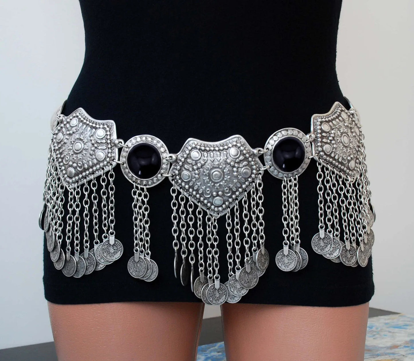 Vintage Alloy Coins Long Tassel Waist Belly Chains Turkey Gypsy Boho India Afghan Ethnic Dance Clothing Belt Hippie Body Jewelry - Jerusalem Heart 