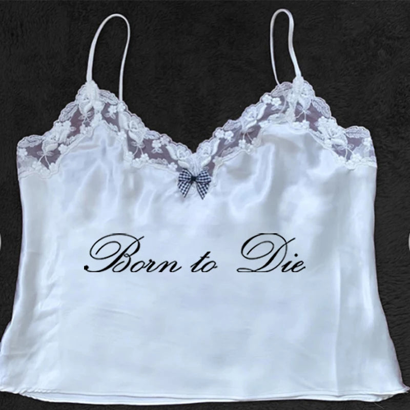 Women's Sleeveless Camisole Y2K Sexy Lace Streetwear Hip Hop Punk Rock vintage Emo Girls Chic Letter Print Gothic Slim baby Tops - Jerusalem Heart 