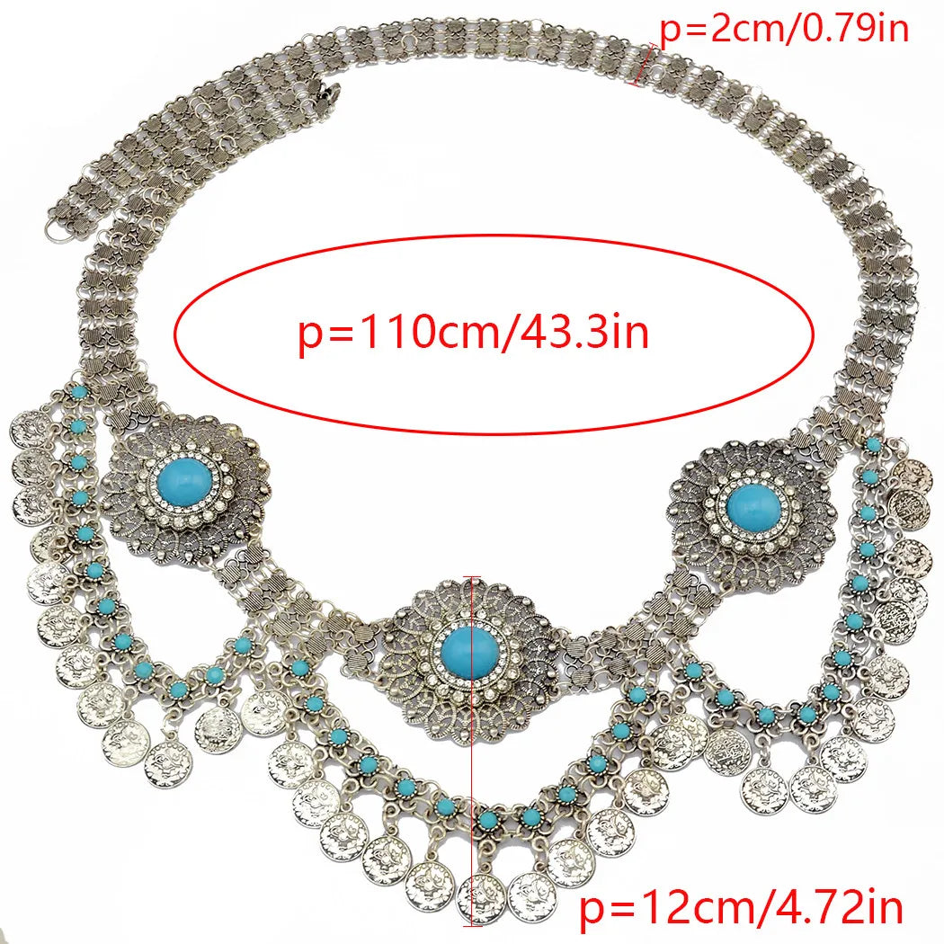 Vintage Alloy Coins Long Tassel Waist Belly Chains Turkey Gypsy Boho India Afghan Ethnic Dance Clothing Belt Hippie Body Jewelry - Jerusalem Heart 